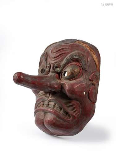 JAPON Début du XXe siècle. Grand masque en bois la…