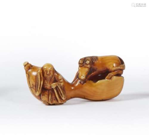 JAPON XIXe siècle. Netsuke en ivoire, Chokwaro sen…