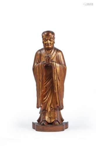 CHINE XVIIIe siècle. Statuette de Luohan en bois l…