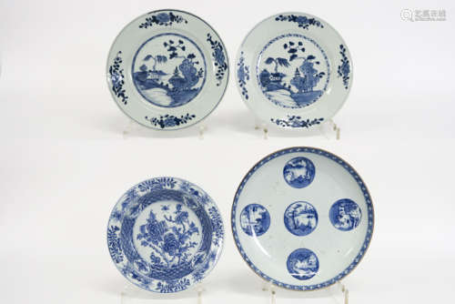 four 18th Cent. Chinese plates in porcelain with blue-white decor - - Lot van vier [...]