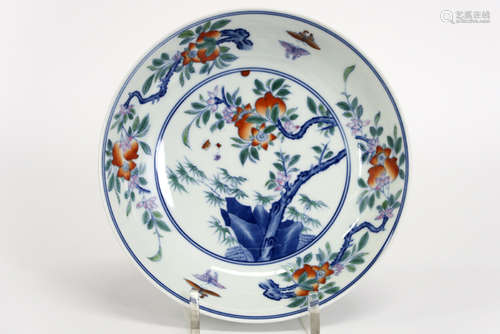 Chinese plate in marked porcelain with a polychrome garden decor - - Chinees [...]