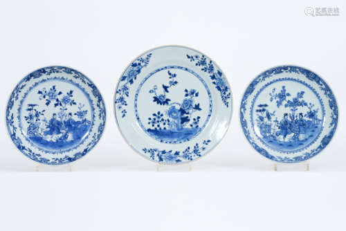 three 18th Cent. Chinese dishes in porcelain with blue-white decor (two with figures) [...]