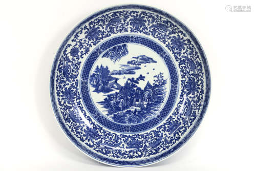 quite big Chinese dish in marked porcelain with blue-white landscape decor - - [...]