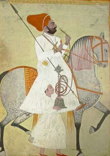 Portrait d'un noble Sikh sur son cheval Pigments p…