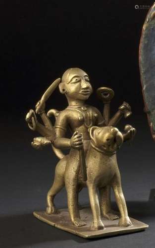 Durga sur son vahana Bronze Inde, Imachal Pradesh,…