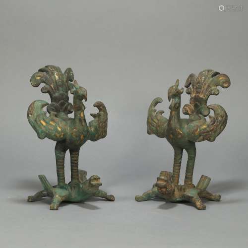 A Pair of Tracing Golden and Bronze Phoenix from Han