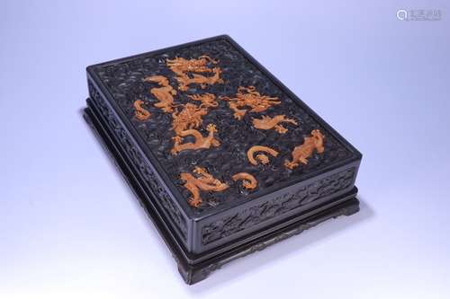 A Rosewood Embed Boxwood Dragon Pattern Box