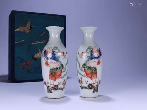 Pair Of Porcelain Famille Rose Figure-Story Vases