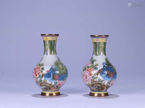 Pair Of Enameled Bronze Vases