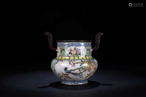 An Enameled Bronze Floral&Bird Censer