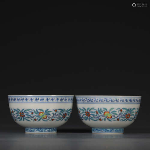 Pair Of Porcelain Doucai Cups With Mark