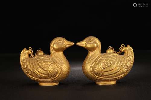 Pair Of Gilt Bronze Duck Shaped Brush Washers