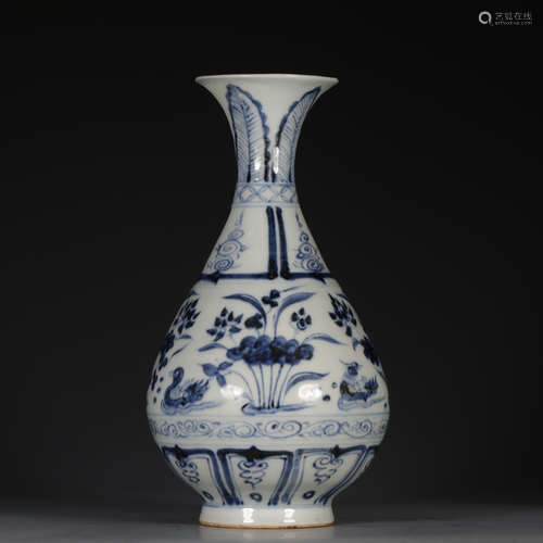 A Porcelain Blue&White Floral Yuhuchunping Vase