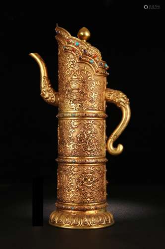 A Gilt Bronze Pot Ornament Embed Gems