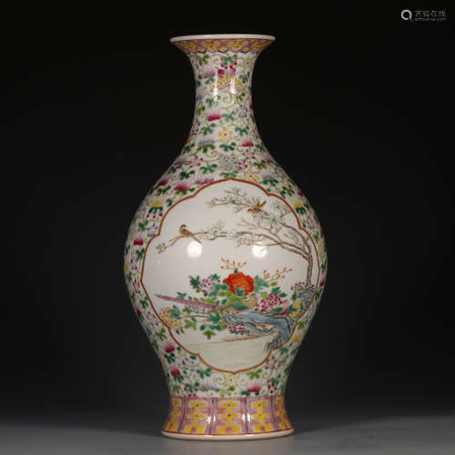 A Porcelain Famille Rose Floral Vase With Mark