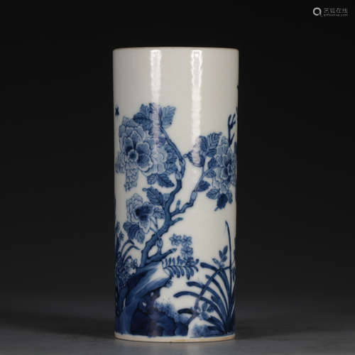 A Porcelain Blue&White Floral Brush Pot