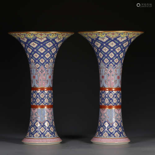 Pair Of Porcelain Famille Rose Floral Vases With Mark