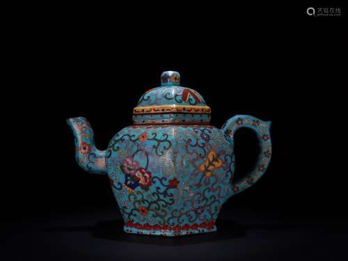 A Zisha Enameled Floral Teapot