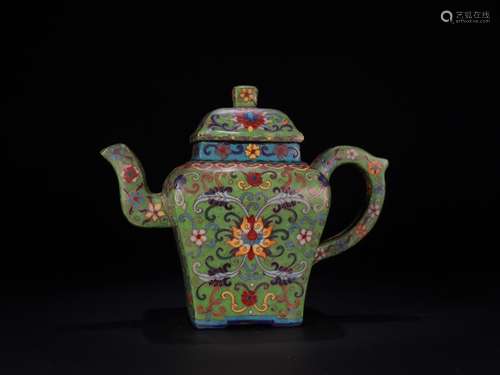 A Zisha Enameled Floral Teapot