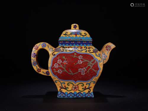 A Zisha Cloisonne Plum Flower Teapot