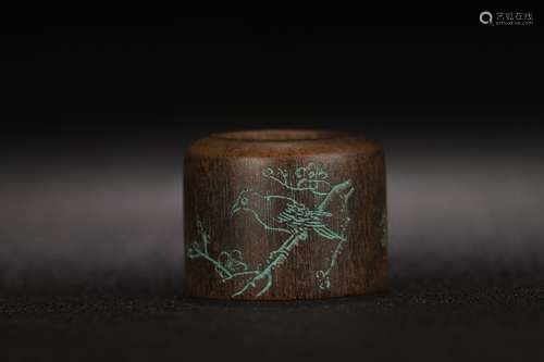 An Agarwood Poetry&Bird&Floral Thumb Ring