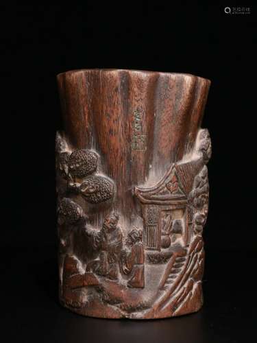 An Agarwood Landscape Brush Pot