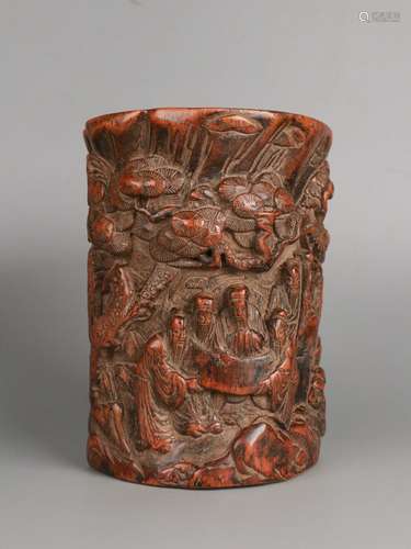 An Agarwood Figure-Story Brush Pot