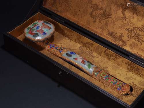 A Hetian Jade Ruyi Ornament Embed Gems