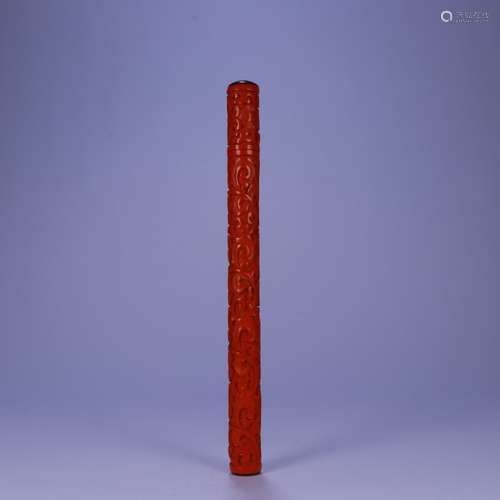 A Red Lacquerware Floral Pattern Incense Tube