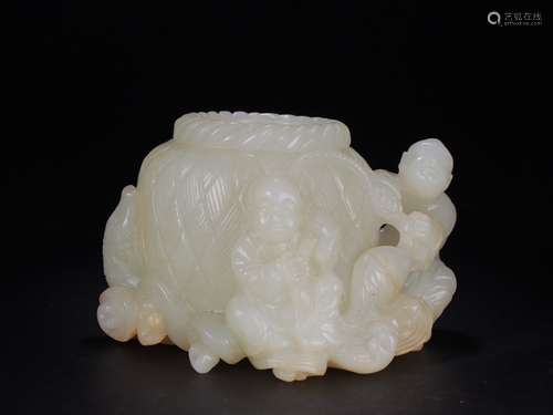 A Hetian Jade Figure-Story Brush Washer