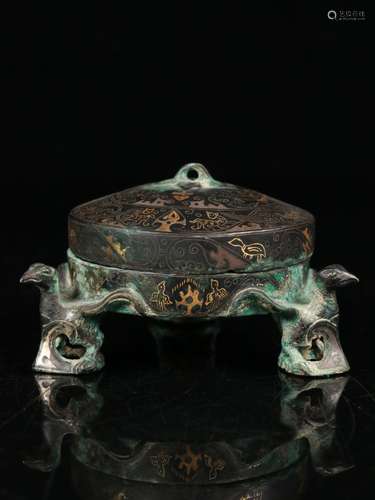 A Bronze Ware With Gold&Silver Tripod Box