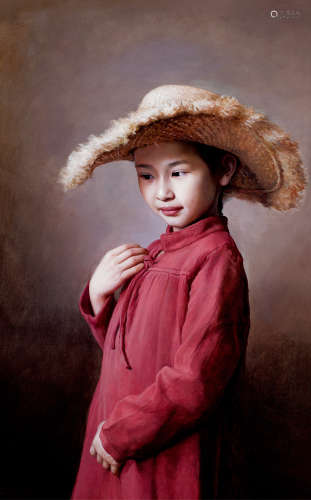 吴剑伟（b.1978） 2015年作 戴草帽的女孩 布面油画