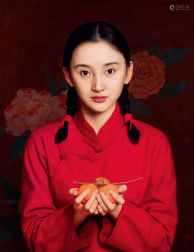 岳小清（b.1986） 2020年作 待嫁的新娘-满手好柿 布面油画