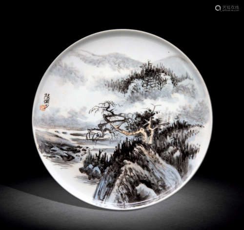 陆俨少（1909～1993） 山水 釉上彩瓷盘