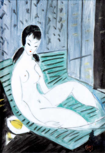 林风眠（1900～1991） 裸女 镜框 釉上彩瓷板画