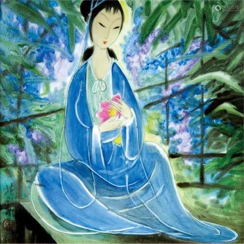 林风眠（1900～1991） 仕女 镜框 釉上彩瓷板画