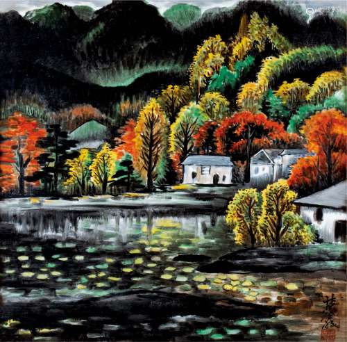 林风眠（1900～1991） 深秋 镜框 釉上彩瓷板画