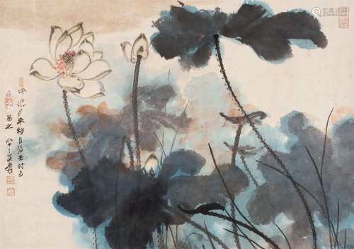 张大千（1899～1983） 1981年作 青莲 镜心 设色纸本