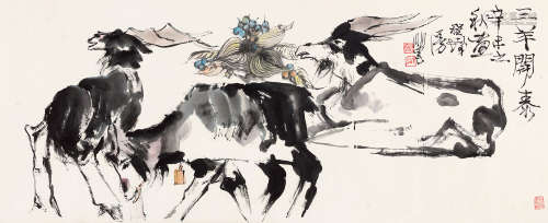 程十发（1921～2007） 辛未（1991）年作 三羊开泰 镜心 设色纸本