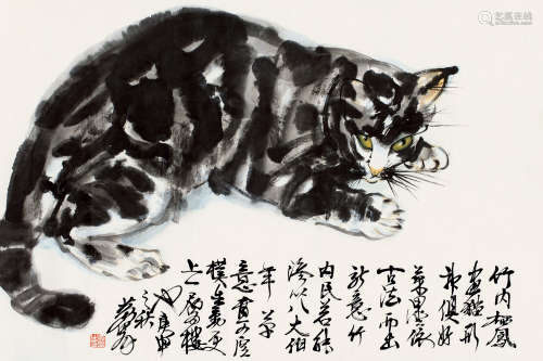 黄胄（1925～1997） 庚申（1980）年作 猫 镜心 设色纸本