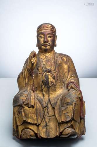 CHINE XV XVIème siècle. Sculpture en bois laqué et…