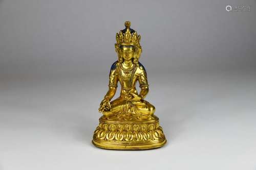 TIBET XVIIIème siècle. Statuette en bronze doré, r…