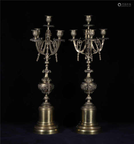 Pair Bronze Gilt Candlesticks 18th Century Style18世纪铜鎏金蜡台一对