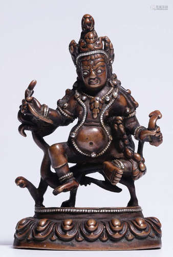 A COPPER WITH SILVER CASTED BUDDHA SHAPE STATUE