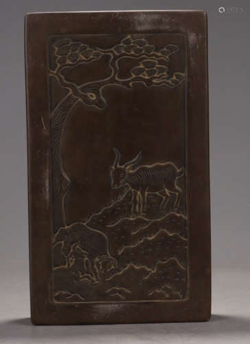 A DUAN STONE CARVED GOAT PATTERN INK SLAB