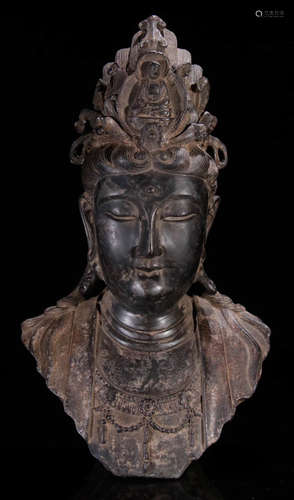 A COPPER CASTED GUANYIN BUDDHA SHAPE STATUE