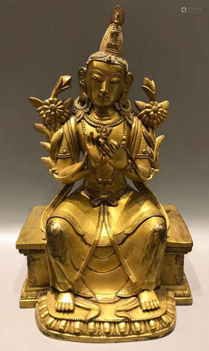 A GILT BRONZE CASTED MAITREYA SHAPE STATUE