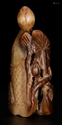 A NIUJIAO CARVED AUSPICIOUS PATTERN SNUFF BOTTLE