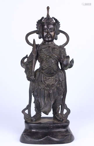 A COPPER CASTED SKANDA SHAPE STATUE