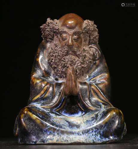 A SHIWAN YAO GLAZE BODHIDHARMA SHAPE STATUE